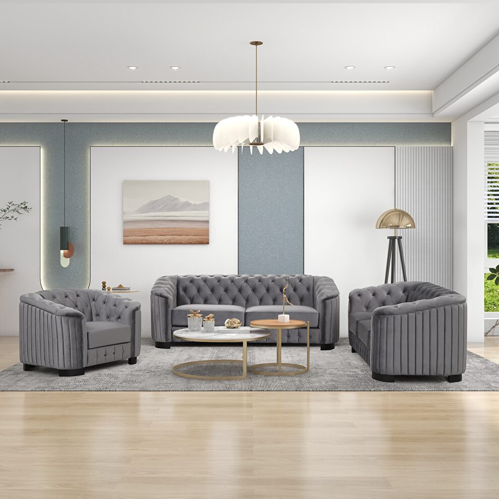 Gray velvet upholstery mid-century modern sofa by La Spezia