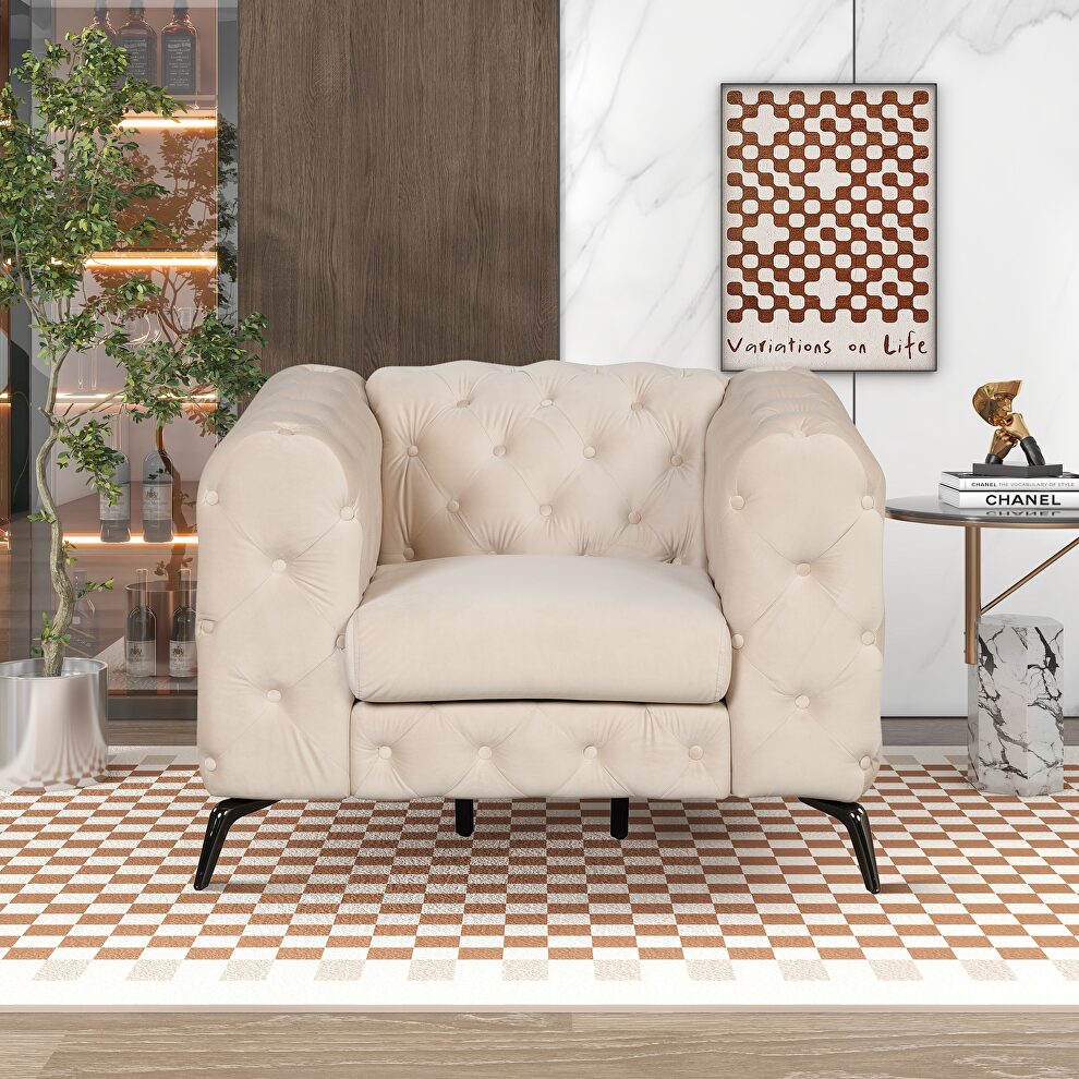 Beige velvet upholstery button tufted chair by La Spezia