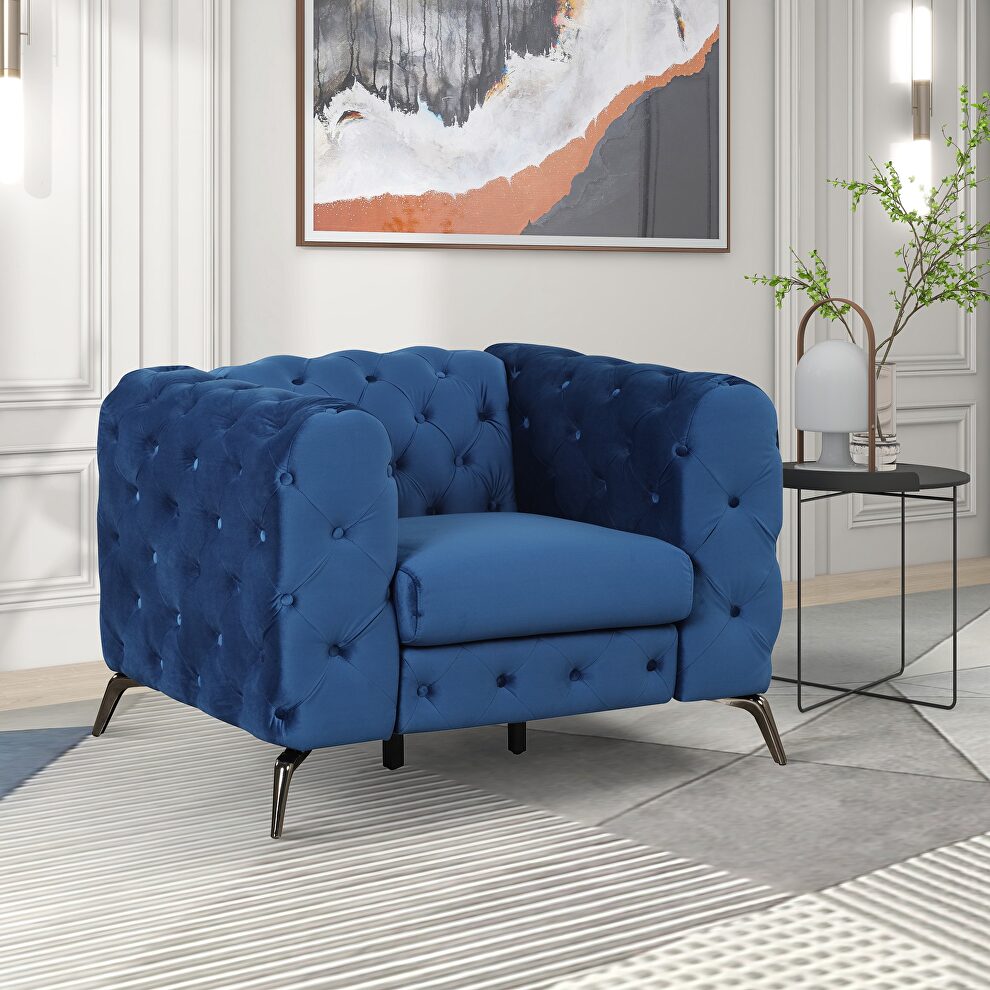 Blue velvet upholstery button tufted chair by La Spezia