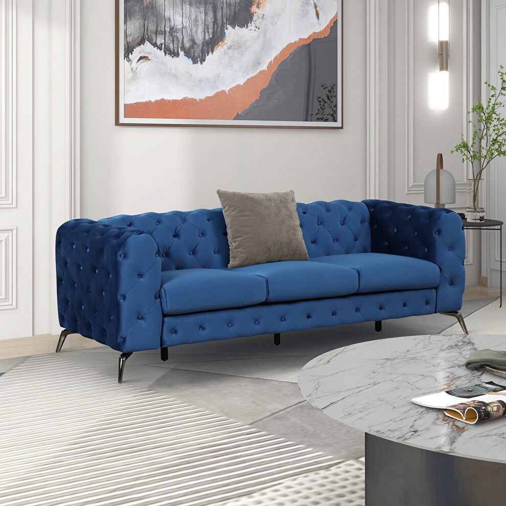 Blue velvet upholstery button tufted modern sofa by La Spezia