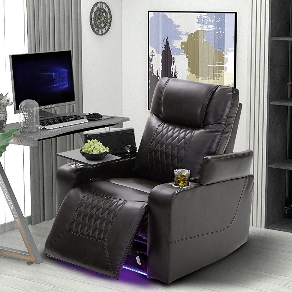 Black pu power motion 360 swivel recliner with usb charging port by La Spezia