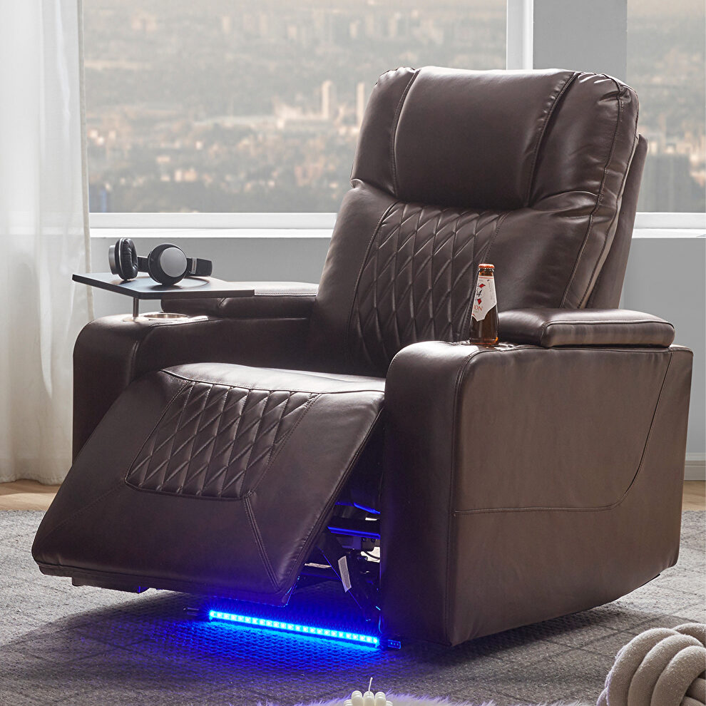 Brown pu power motion 360 swivel recliner with usb charging port by La Spezia