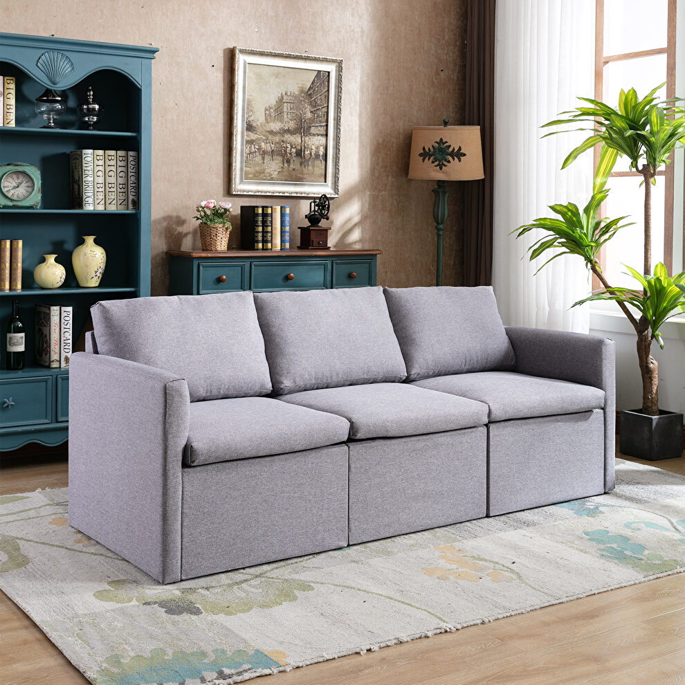 3-seat sofa couch with modern gray linen fabric by La Spezia