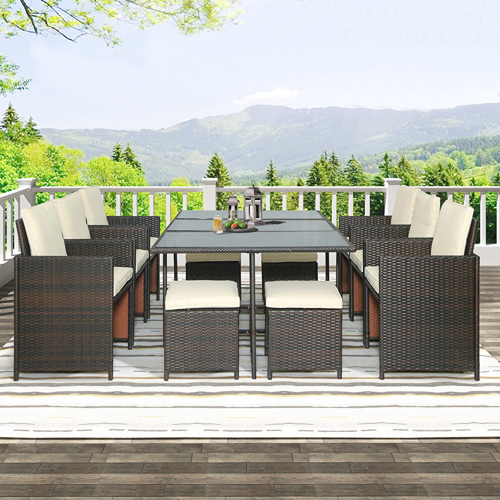 11-piece outdoor rattan wicker patio dining table set by La Spezia
