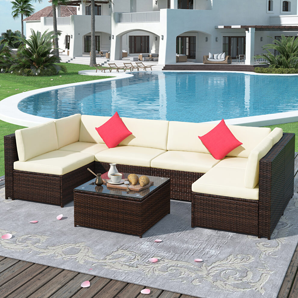 7-piece rattan sectional garden furniture corner sofa set by La Spezia