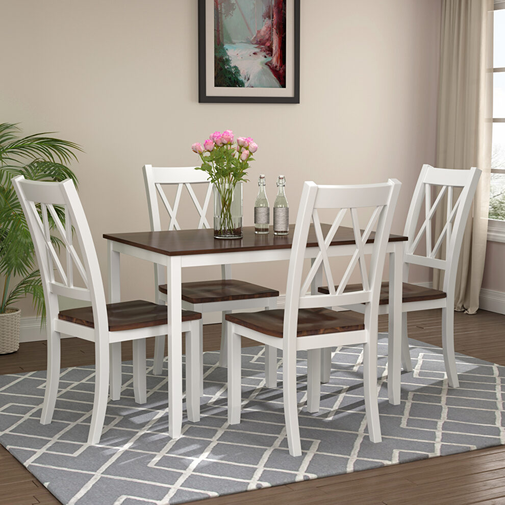 White/ cherry 5-piece dining table set home kitchen table and chairs wood dining set by La Spezia