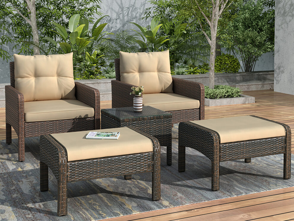 5-piece pe rattan wicker outdoor patio furniture set with glass table by La Spezia