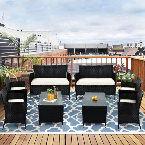 8 pcs patio furniture outdoor garden conversation wicker sofa set by La Spezia
