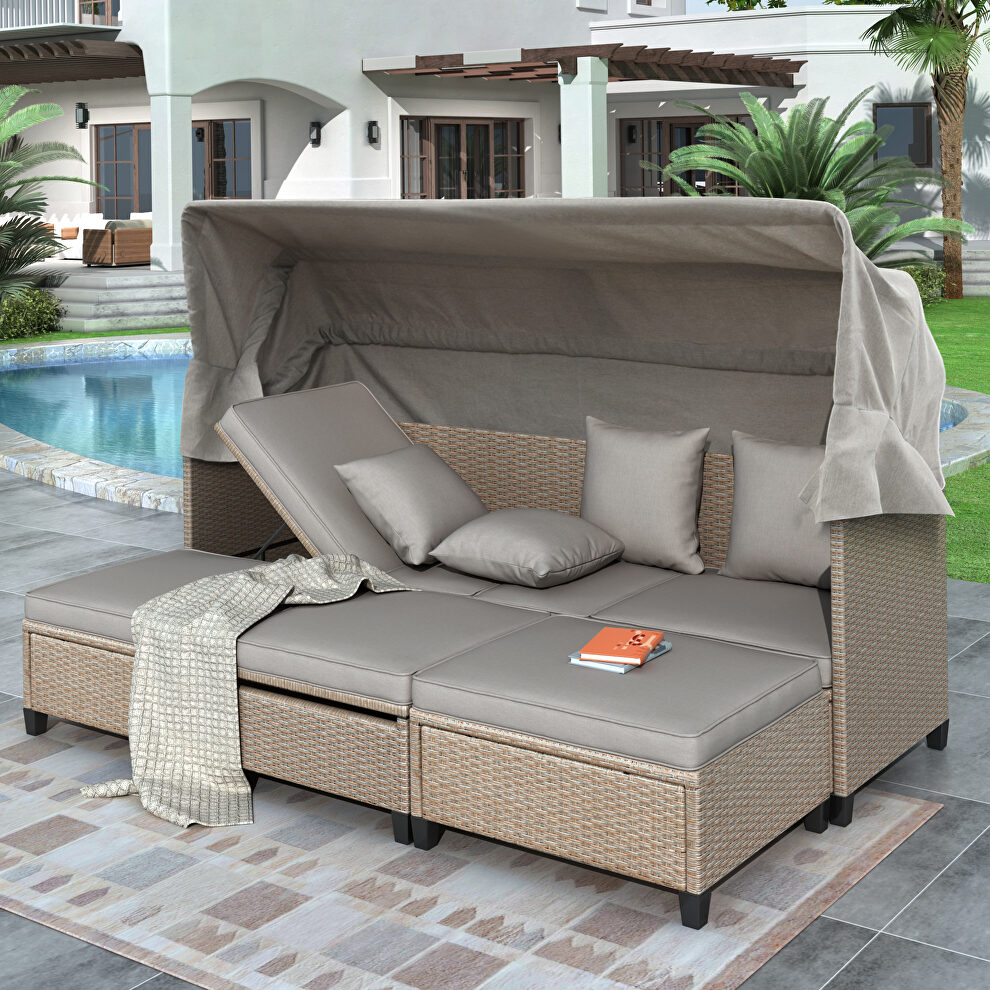 4 piece uv-proof resin wicker patio sofa set with retractable canopy by La Spezia