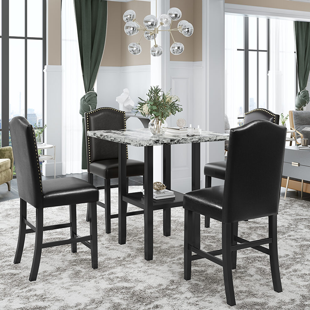 5 piece dining set with gray table and black matching chairs by La Spezia