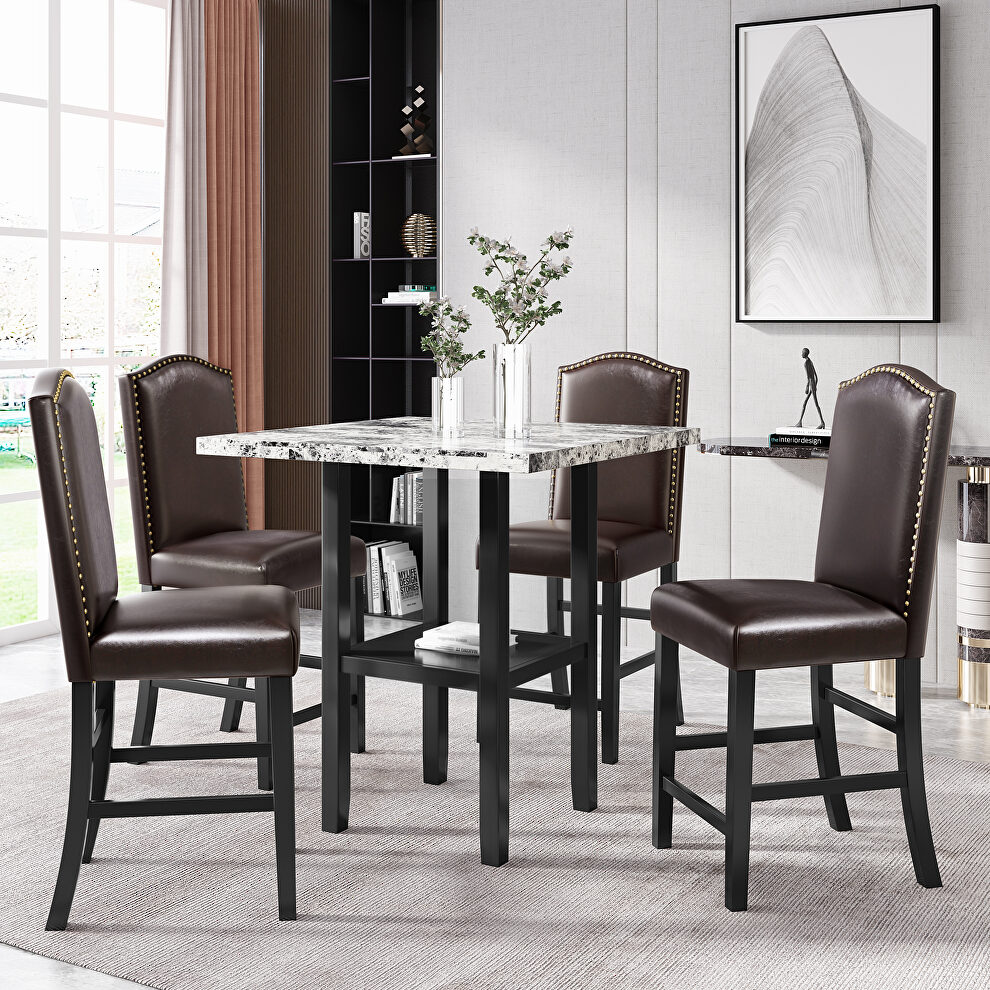 5 piece dining set with gray table and brown matching chairs by La Spezia