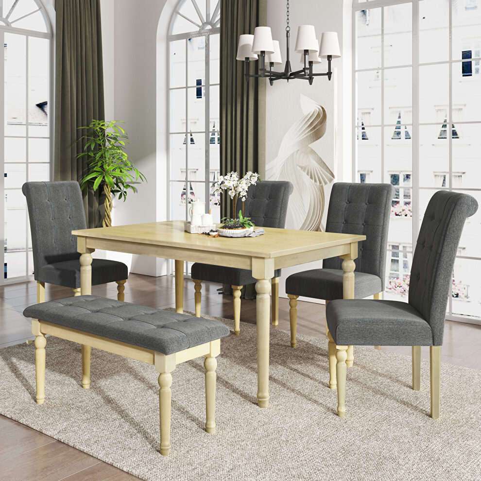 6 piece dining table set with 4 upholstered dining chairs and tufted bench by La Spezia