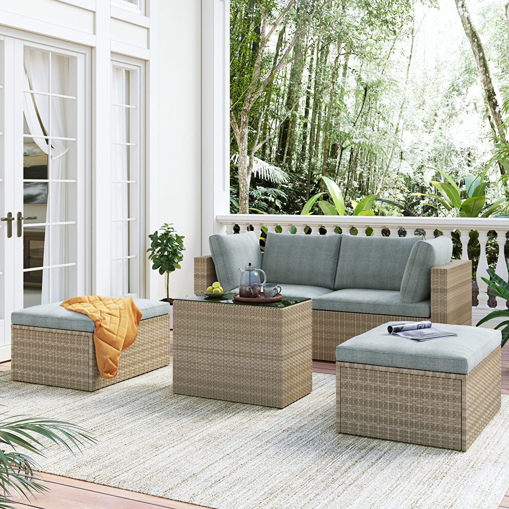 Outdoor patio furniture set, 5-piece wicker rattan sectional sofa set, brown and gray by La Spezia