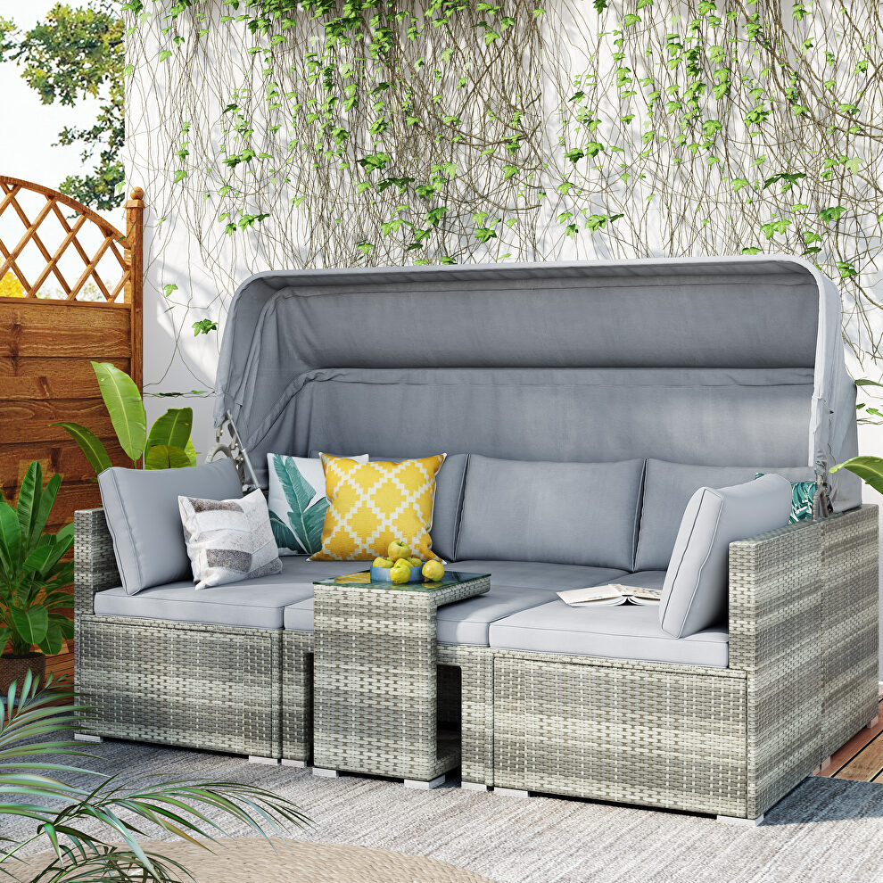 5 pieces outdoor sectional patio rattan sofa set rattan daybed , pe wicker conversation furniture set by La Spezia
