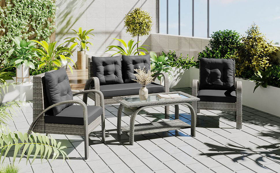 4 pieces sectional rattan sofa set and table by La Spezia