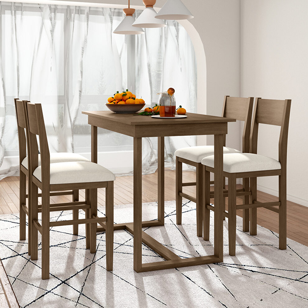 Farmhouse counter height 5-piece dining table set with rectangular table and 4 dining chairs in brown by La Spezia