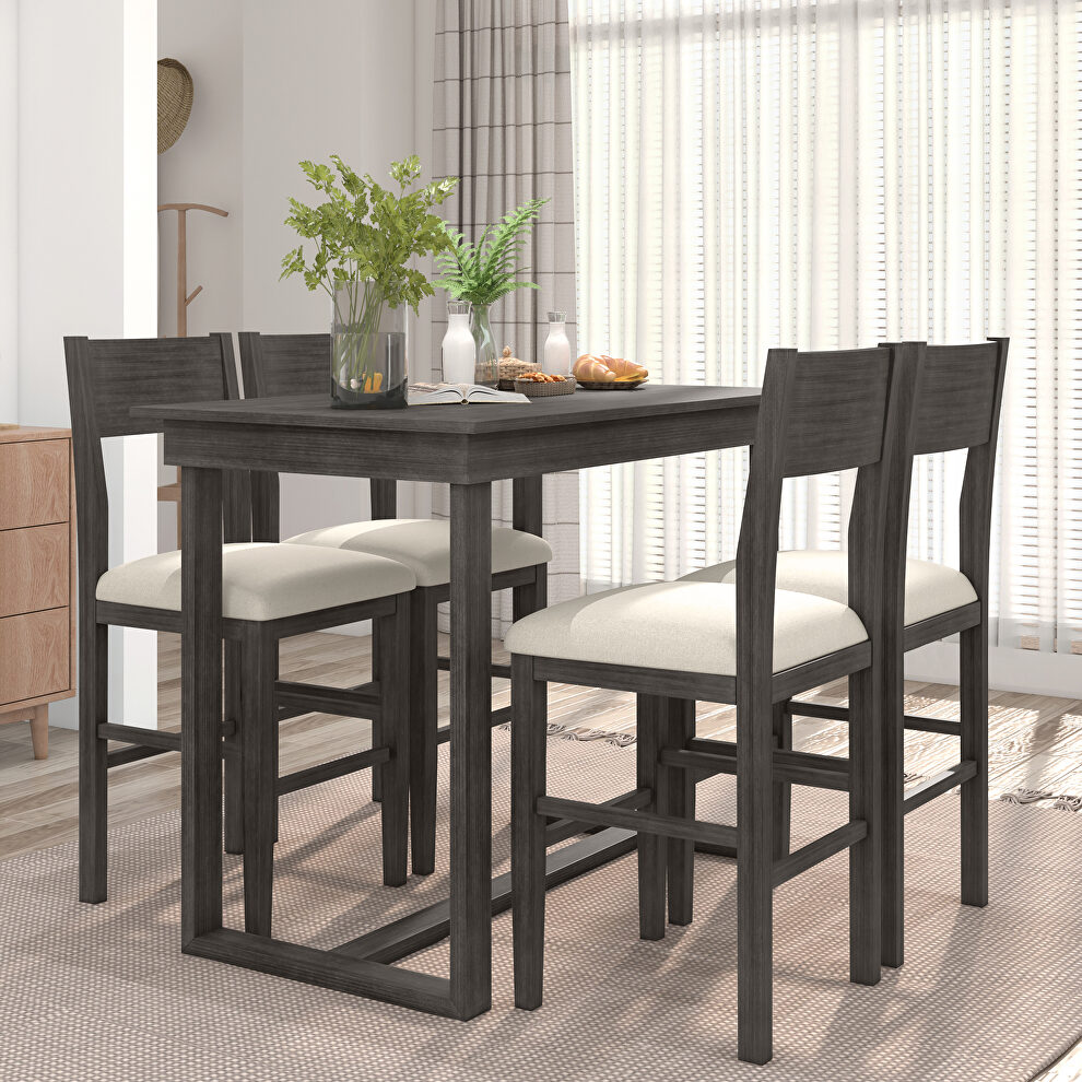 Farmhouse counter height 5-piece dining table set with rectangular table and 4 dining chairs in gray by La Spezia