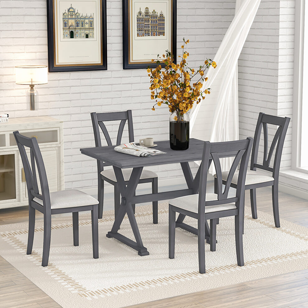 Mid-century 5-piece dining table set with 4 upholstered dining chairs in antique gray by La Spezia