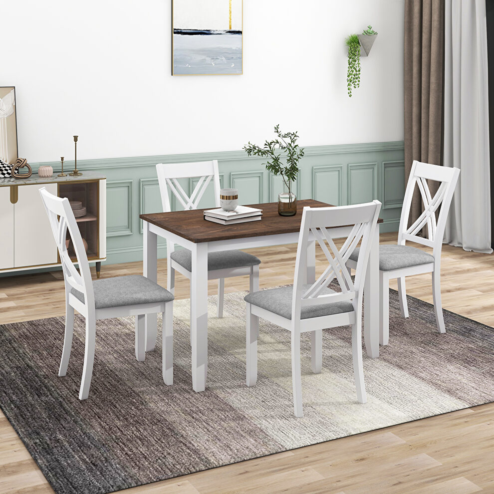 White wood 5-piece rustic dining table set with 4 x-back chairs by La Spezia