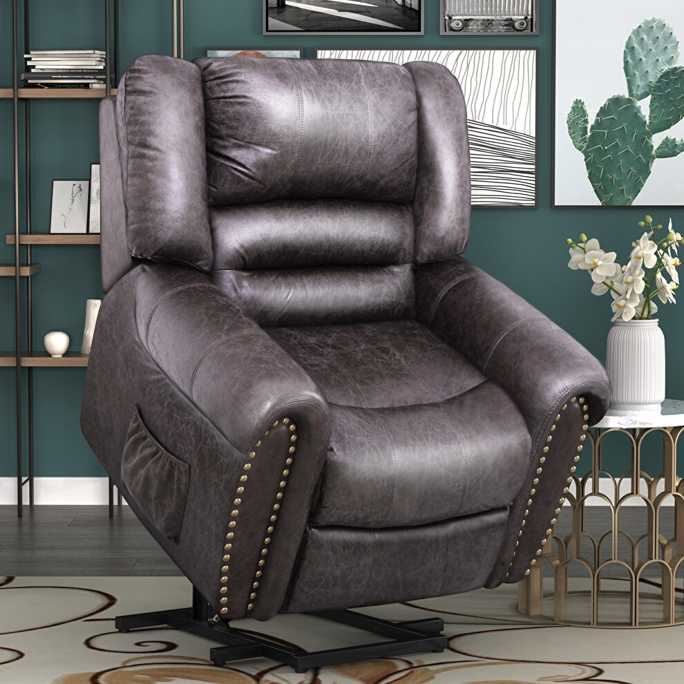 Smoky brown bronzing cloth heavy-duty power lift recliner chair with built-in remote by La Spezia