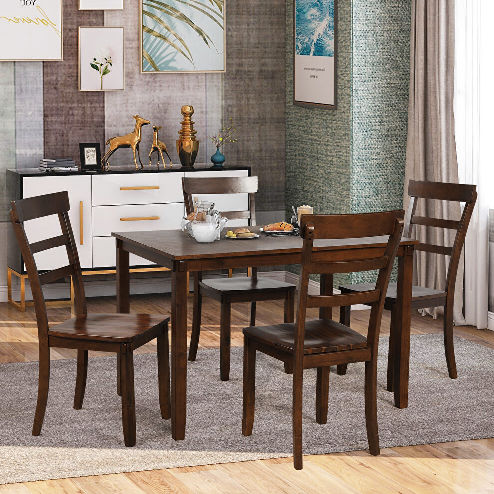 Brown 5-piece kitchen dining table set wood table and chairs set by La Spezia