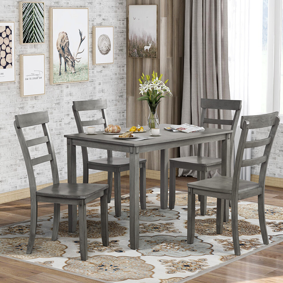 Gray 5-piece kitchen dining table set wood table and chairs set by La Spezia