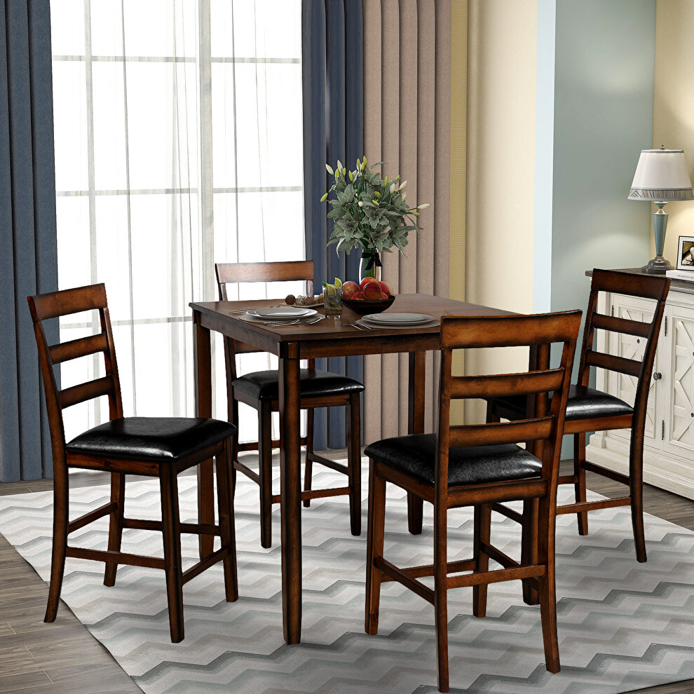 Brown square counter height wooden kitchen dining set with table and 4 chairs by La Spezia
