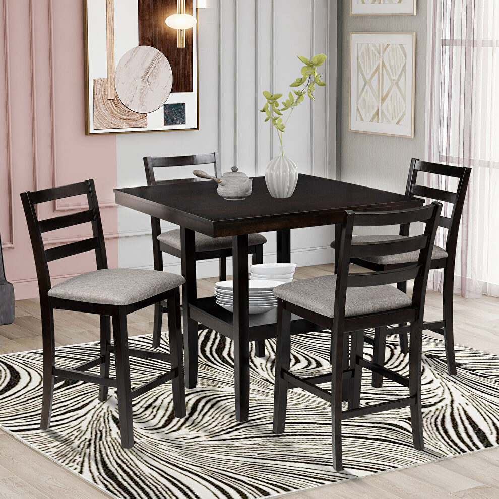 Espresso 5-piece wooden counter height dining set with 4 padded chairs by La Spezia