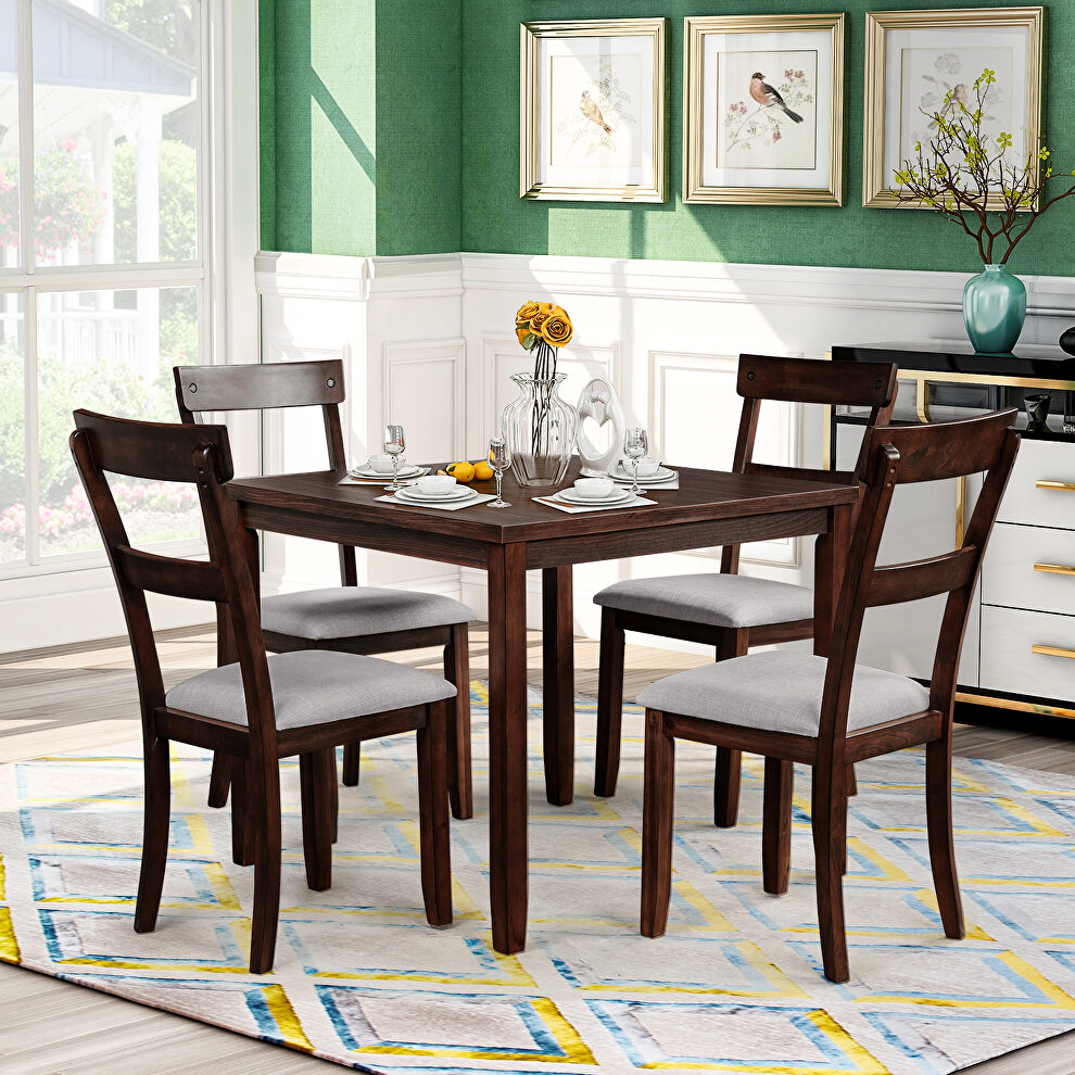 5-piece dining table set industrial espresso wooden kitchen table and 4 chairs by La Spezia