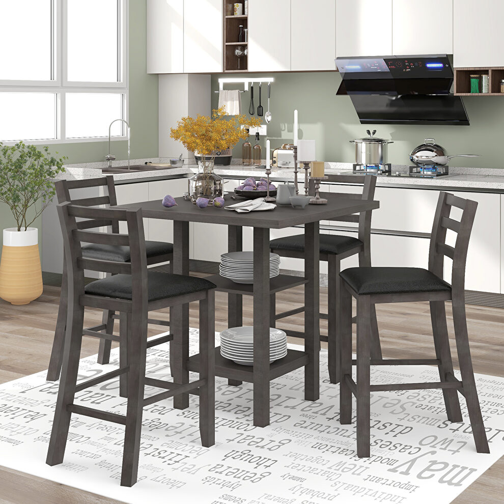 Gray square dining table 5-piece wooden counter height dining set by La Spezia