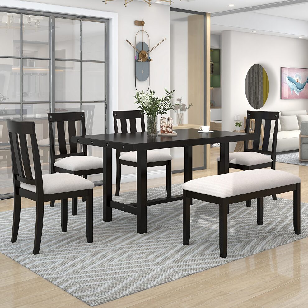 6-piece wooden rustic style dining set including table, 4 chairs and bench in espresso by La Spezia