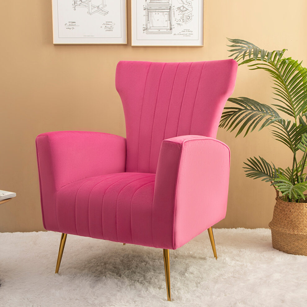 Rose red velvet wingback accent chair with gold legs by La Spezia