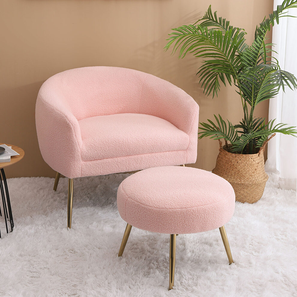 Pink plush particle velvet accent chair with ottoman by La Spezia
