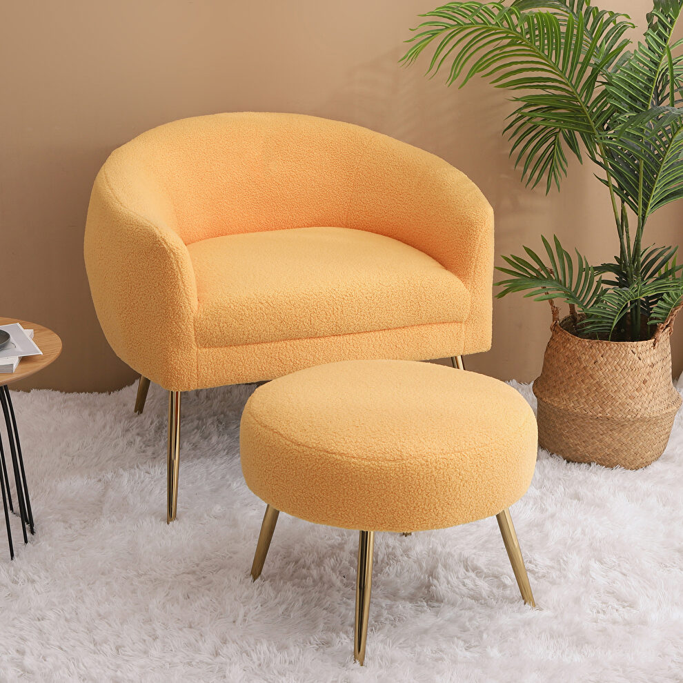 Yellow plush particle velvet accent chair with ottoman by La Spezia