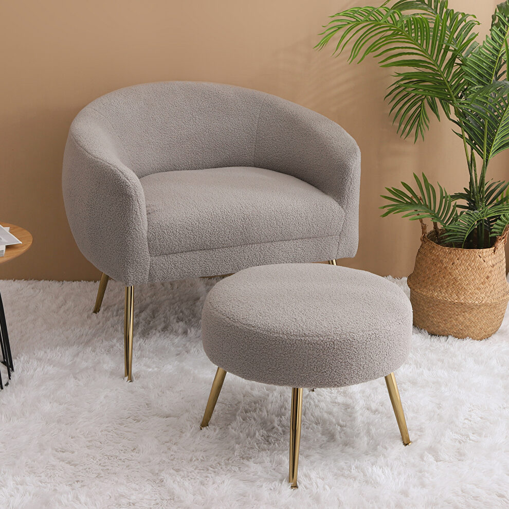 Gray plush particle velvet accent chair with ottoman by La Spezia
