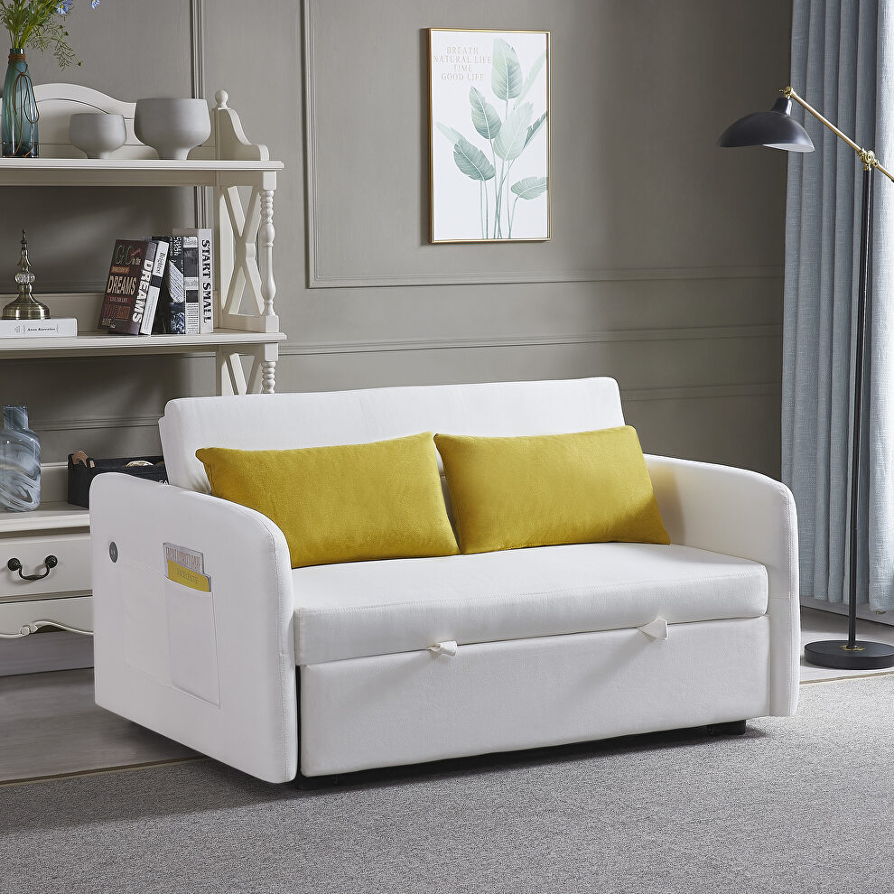Cream white fabric twins sofa bed with usb by La Spezia