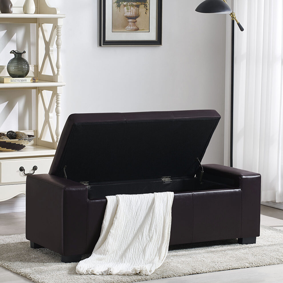 Dark brown faux leather upholstery storage ottoman bench by La Spezia