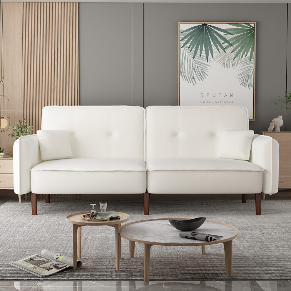 Futon sofa bed with solid wood leg in white fabric by La Spezia
