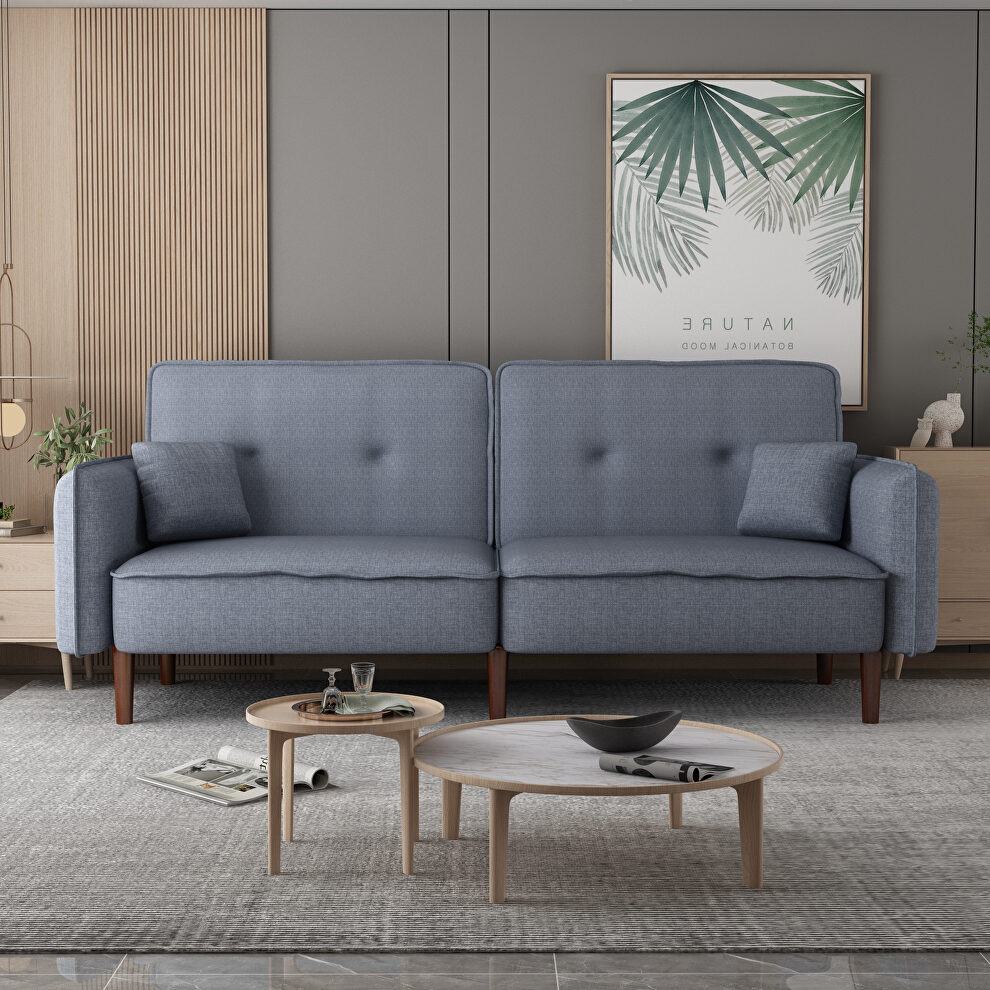 Futon sofa bed with solid wood leg in gray fabric by La Spezia