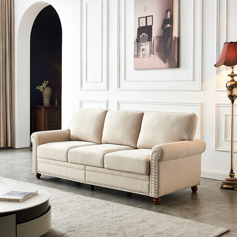 Beige linen fabric upholstery sofa with storage by La Spezia