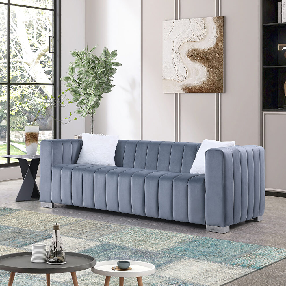 Gray premium quality velvet upholstery chesterfield sofa by La Spezia