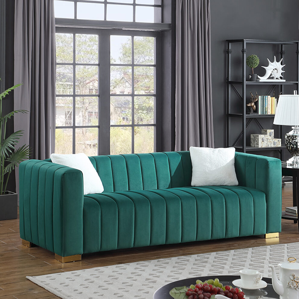 Dark green premium quality velvet upholstery chesterfield sofa by La Spezia