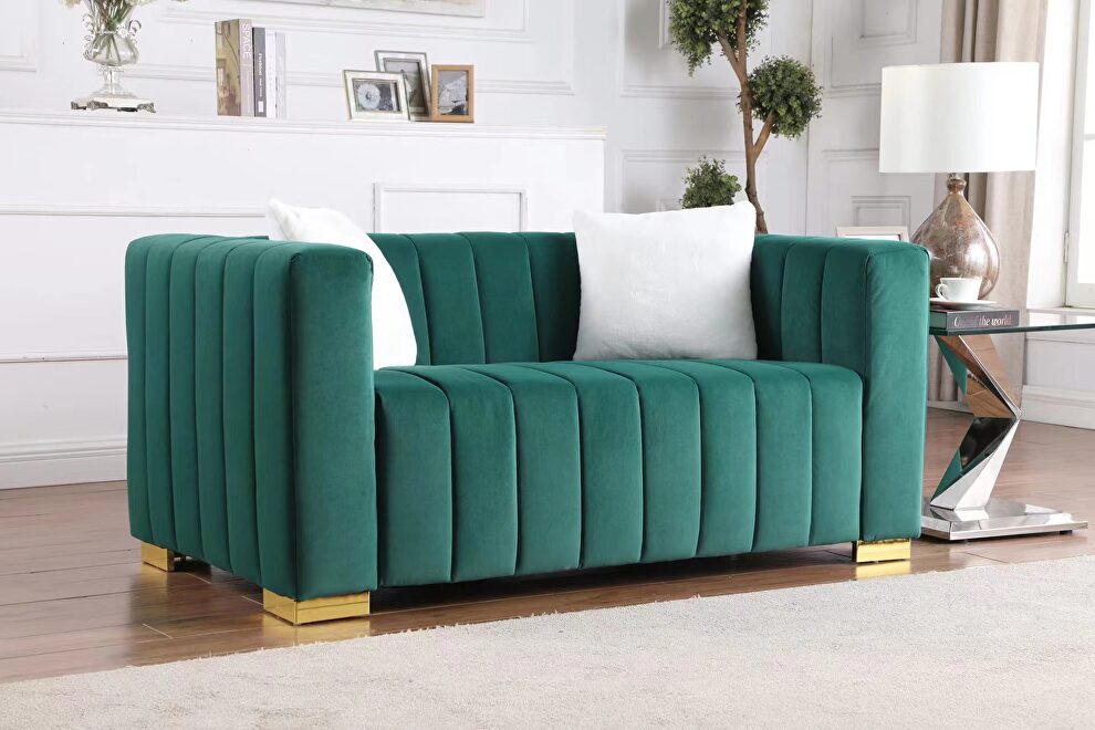 Dark green premium quality velvet upholstery chesterfield loveseat by La Spezia