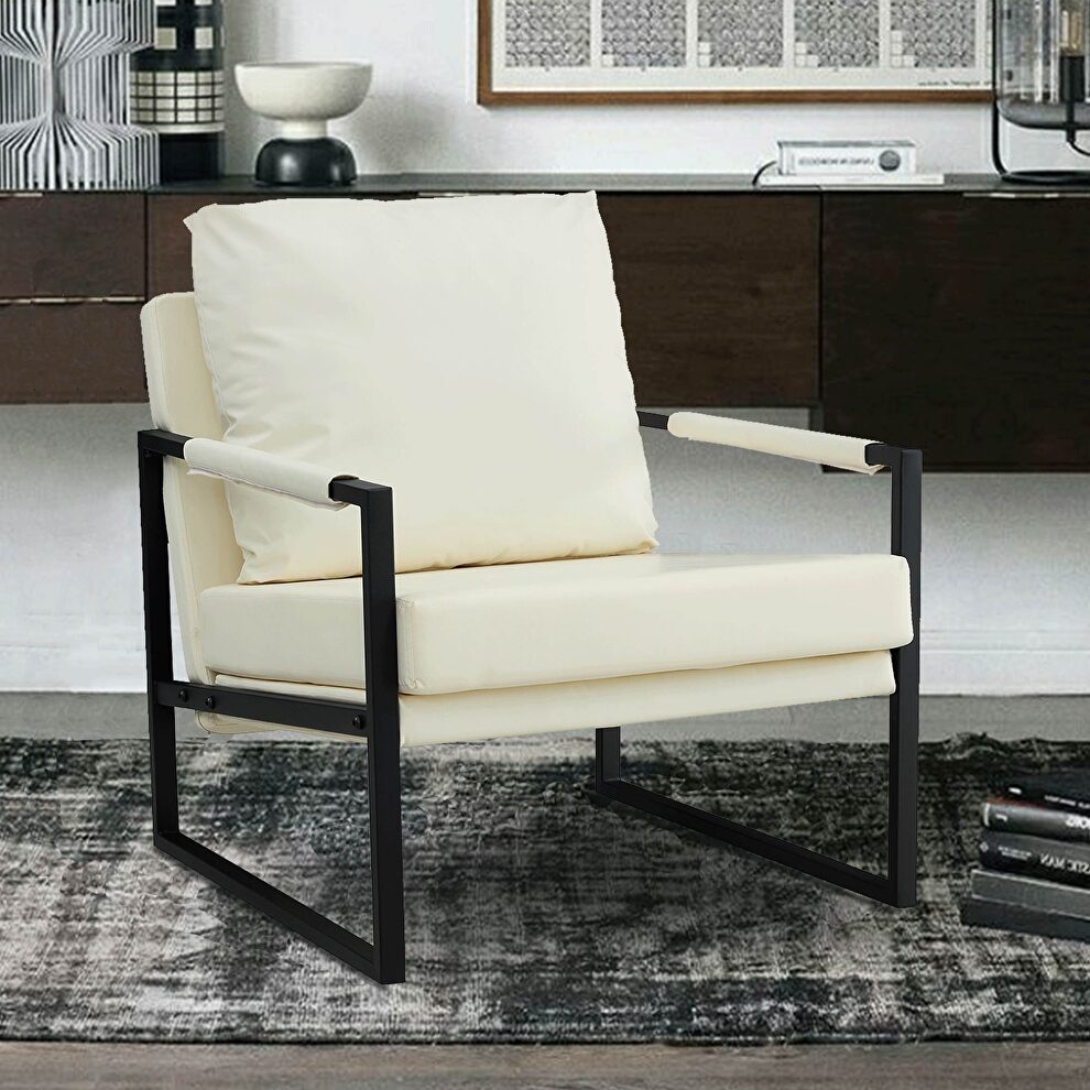 White pu leather mid-century modern accent arm chair by La Spezia
