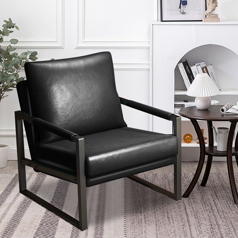 Black pu leather mid-century modern accent arm chair by La Spezia