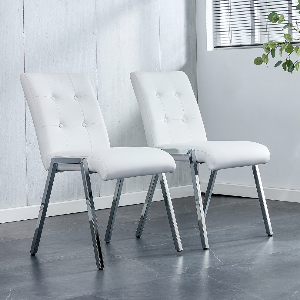 White pu high back dining chair with electroplated metal legs/ 2pc set by La Spezia