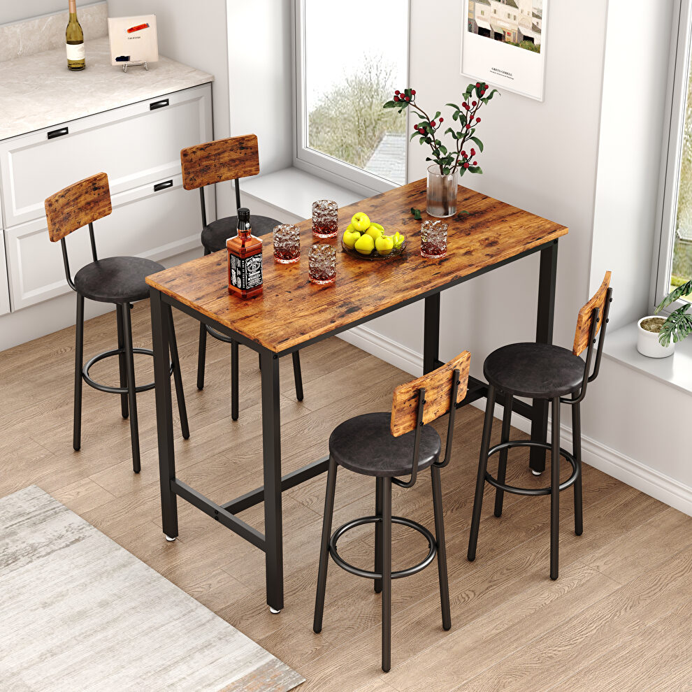 Bar table set with pu soft seat 4 bar stools in rustic brown by La Spezia