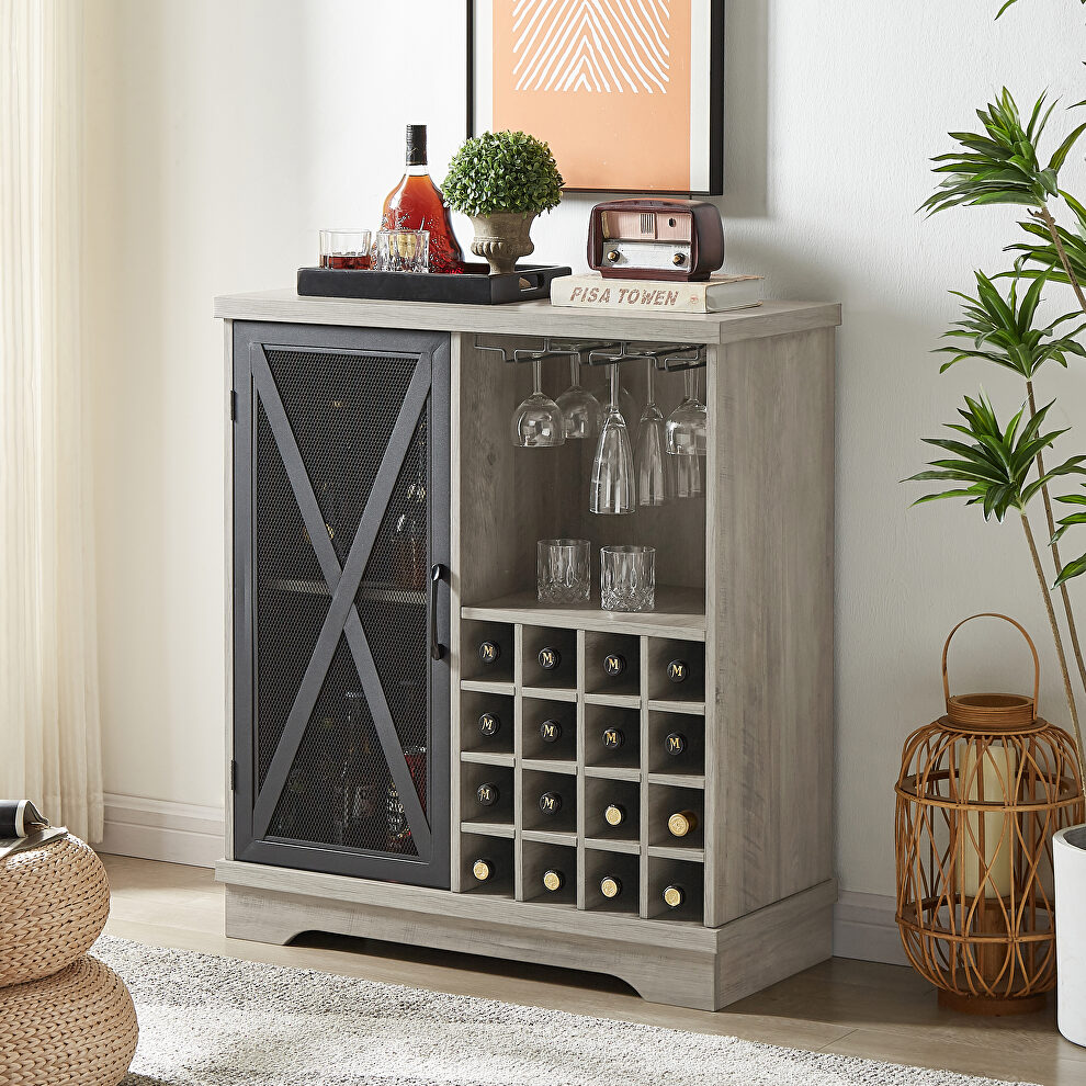 Single door wine cabinet with 16 wine storage compartments in gray by La Spezia