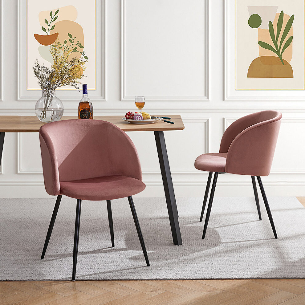 Pink velvet upholstery dining chair with metal legs, set of 2 by La Spezia
