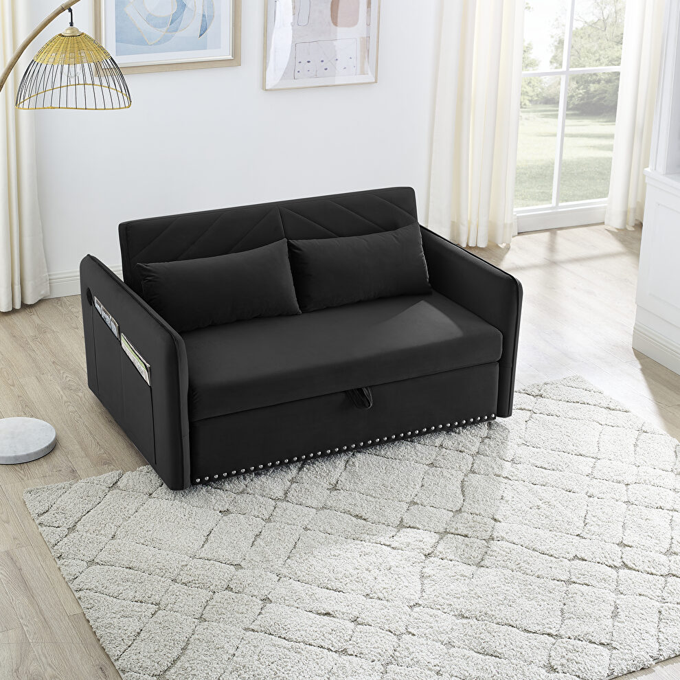 Black soft velvet convertible sleeper sofa bed by La Spezia
